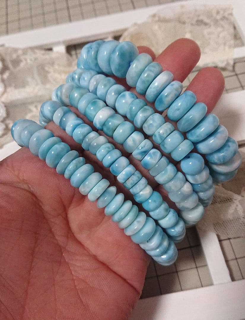 ラリマー　ブレスレット　5点セット ボタンカット