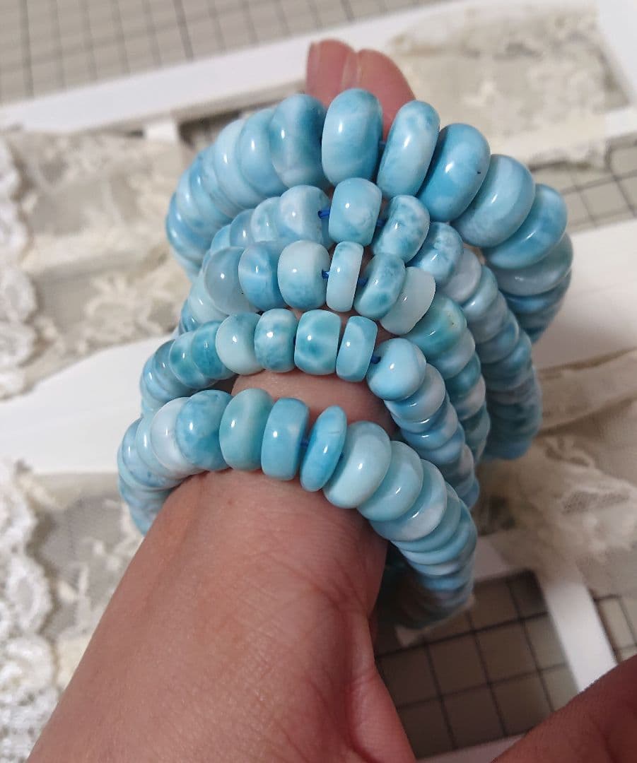 ラリマー　ブレスレット　5点セット ボタンカット