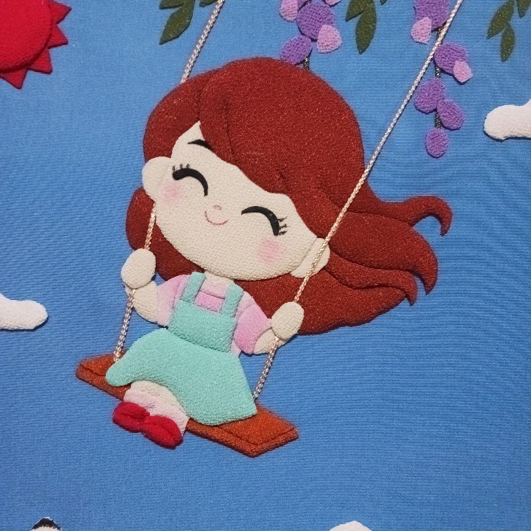 《マチャケ様ご予約》★ブランコに乗る女の子のタペストリー★ちりめん細工