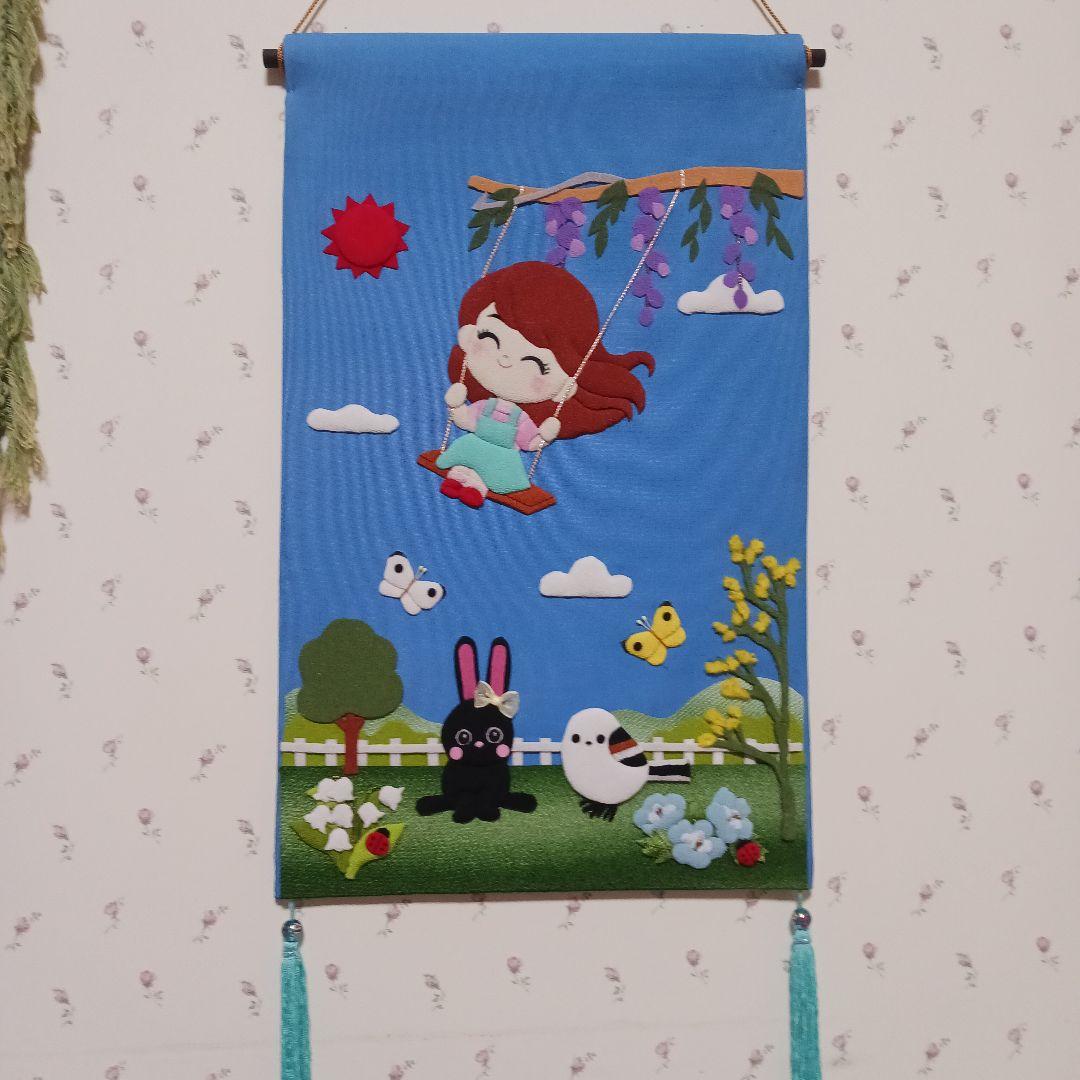 《マチャケ様ご予約》★ブランコに乗る女の子のタペストリー★ちりめん細工
