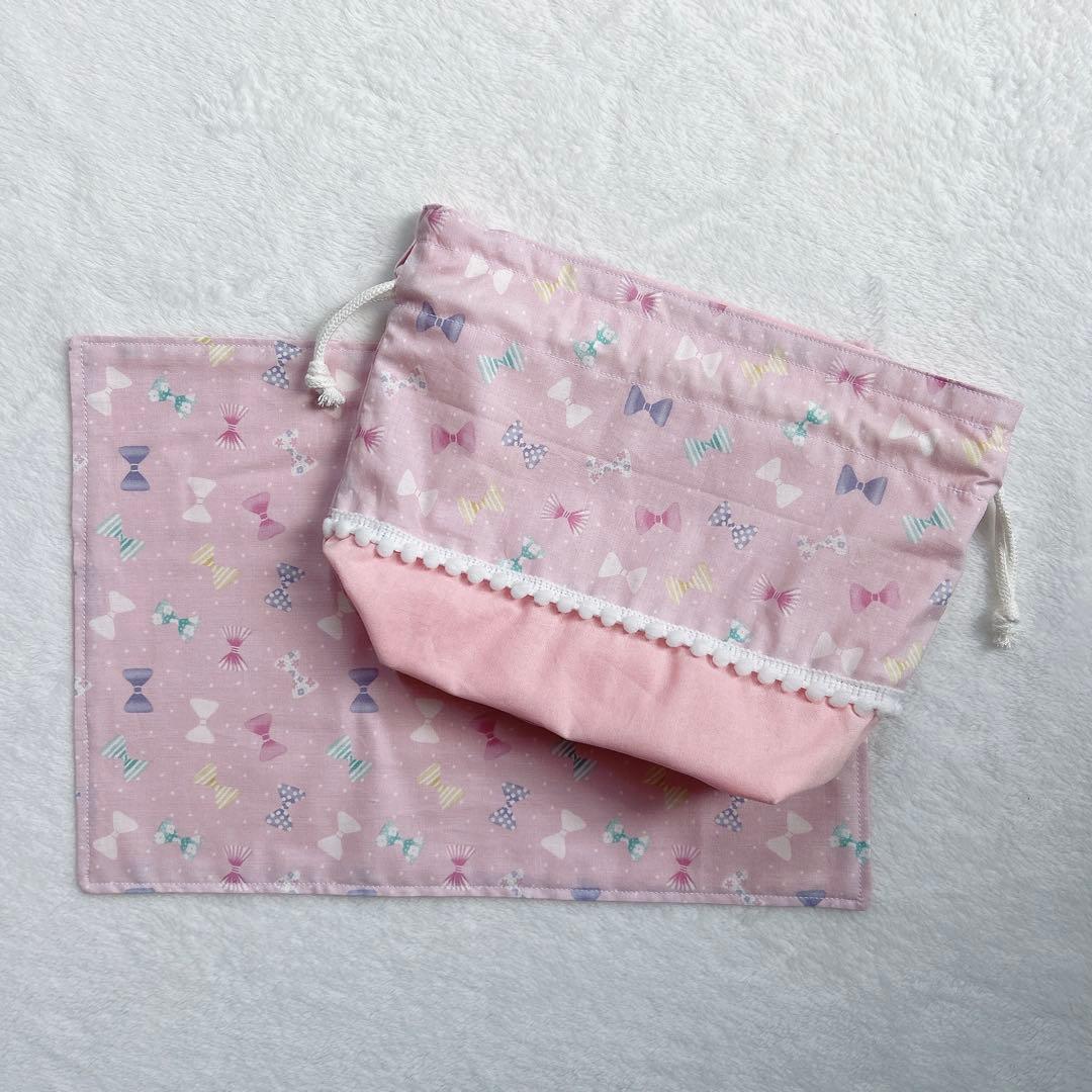 りぼん×ピンク♡入園入学5点セット　女の子　レッスンバッグ　お弁当袋