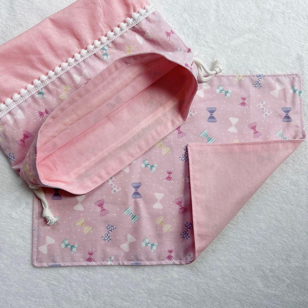りぼん×ピンク♡入園入学5点セット　女の子　レッスンバッグ　お弁当袋