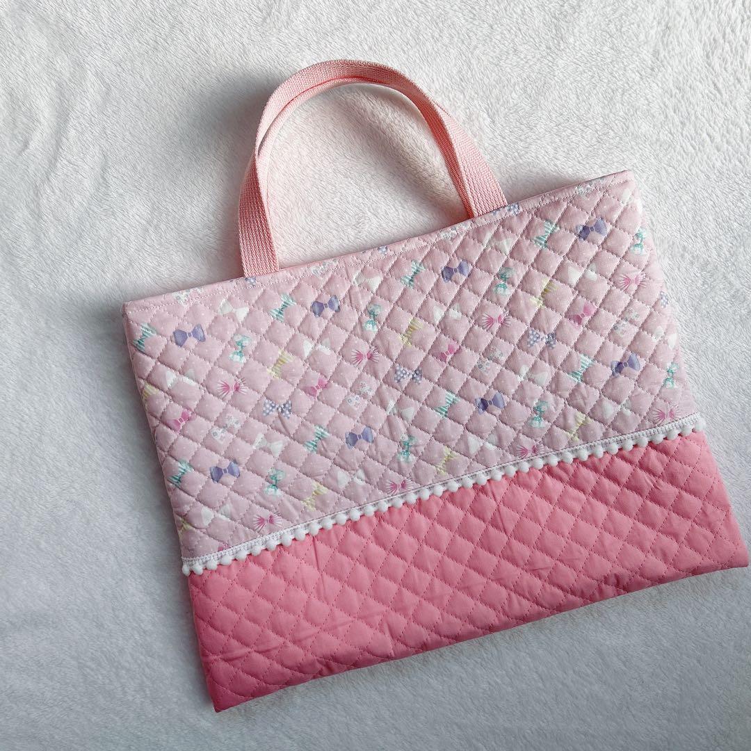 りぼん×ピンク♡入園入学5点セット　女の子　レッスンバッグ　お弁当袋