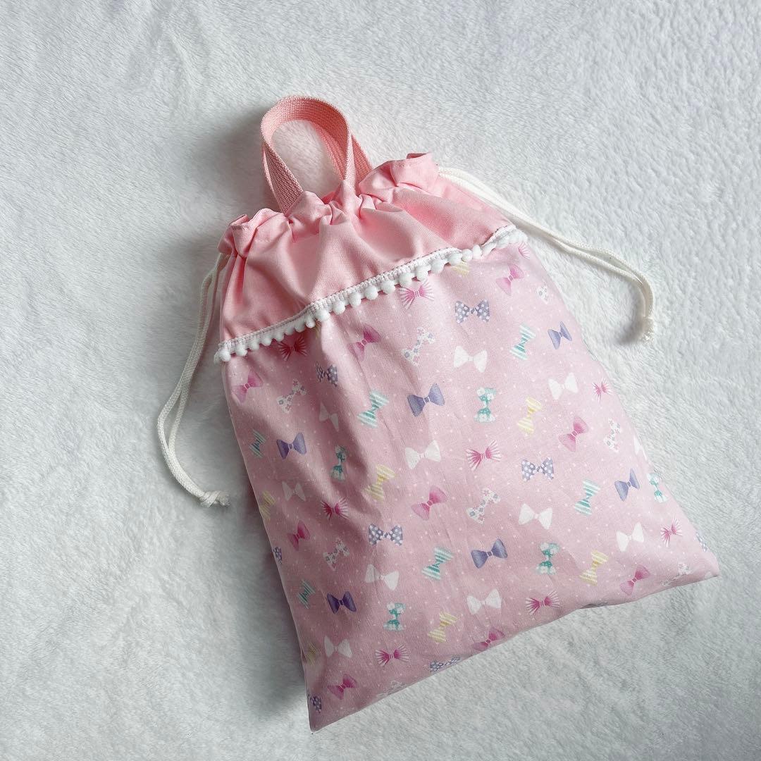 りぼん×ピンク♡入園入学5点セット　女の子　レッスンバッグ　お弁当袋