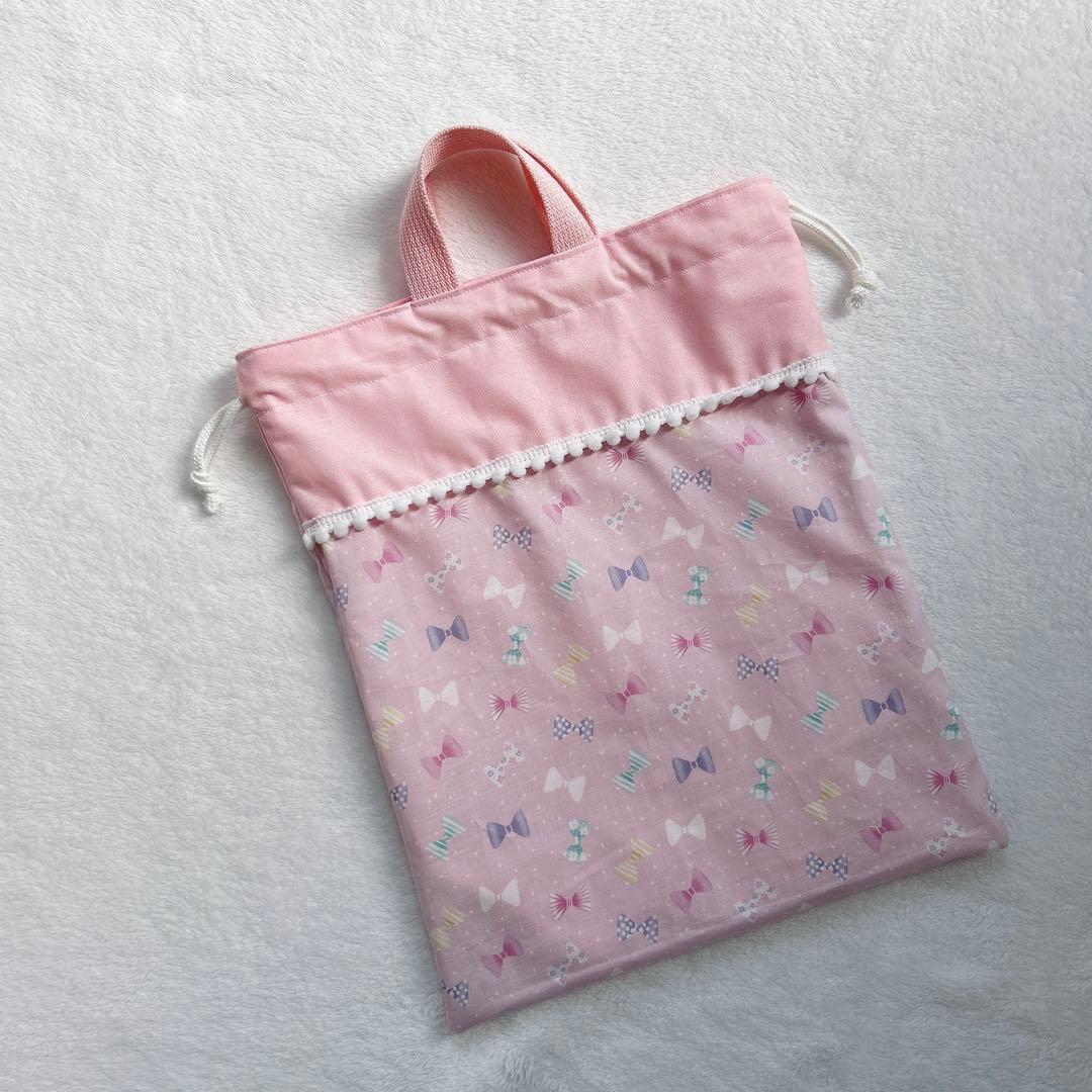 りぼん×ピンク♡入園入学5点セット　女の子　レッスンバッグ　お弁当袋