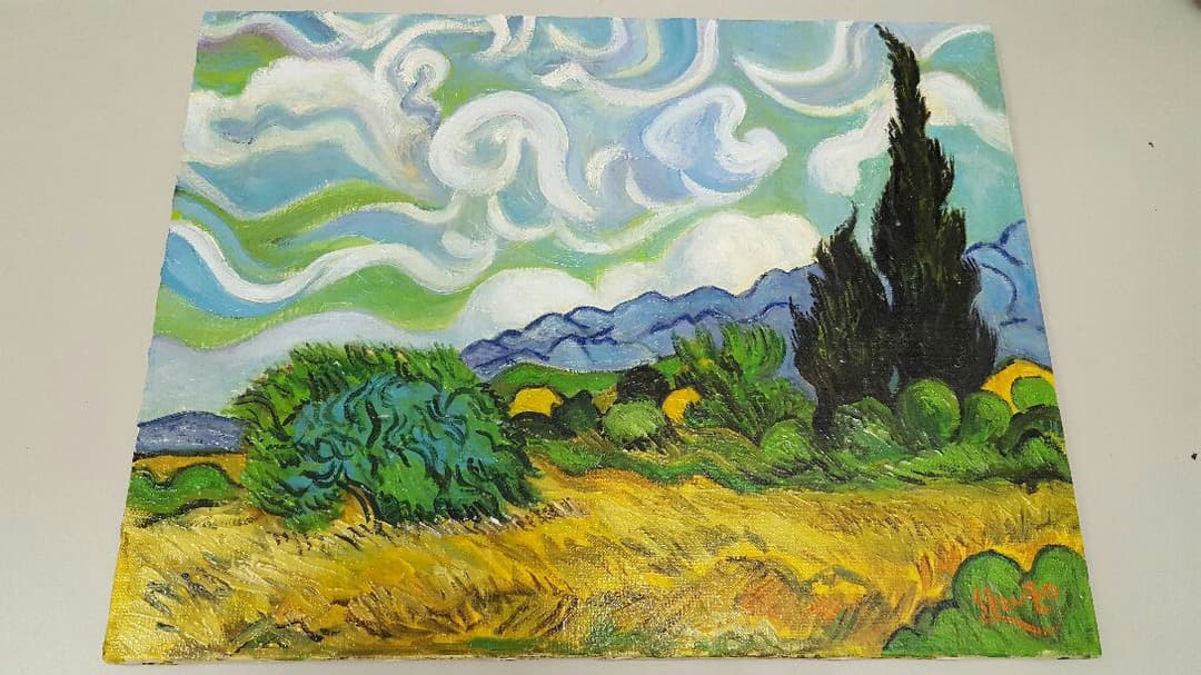 世界の名画 ゴッホ 糸杉のある麦畑