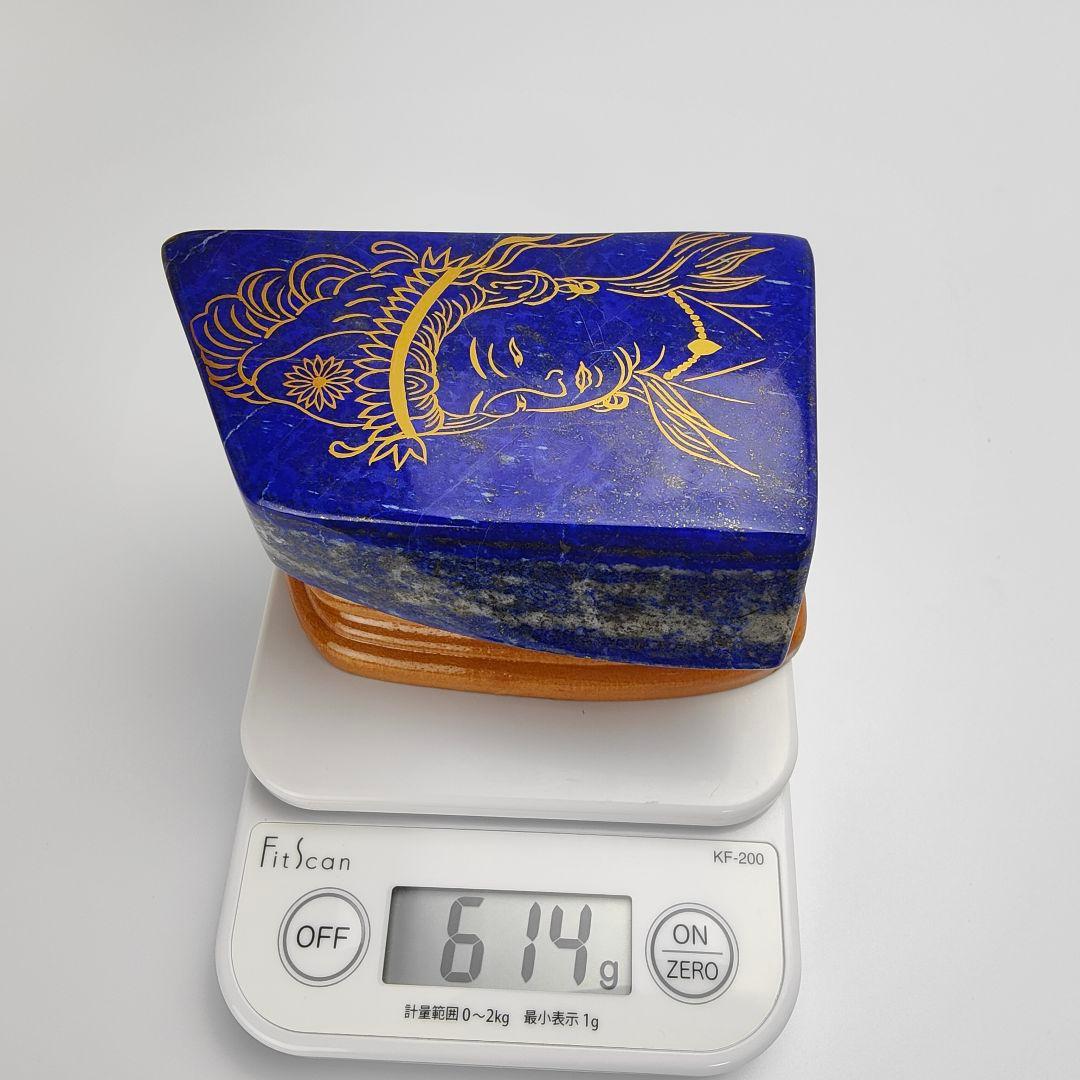 5.青金観音菩薩　伝統工芸蒔絵　風水　開運画　ラピスラズリ　原石　観音様　磨き石