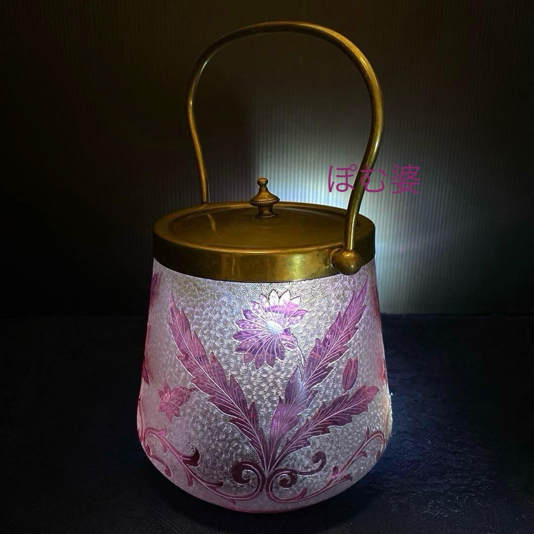 【フランス／サン・ルイ】クリスタル／ビスケットジャー バレル 容器／ピンク