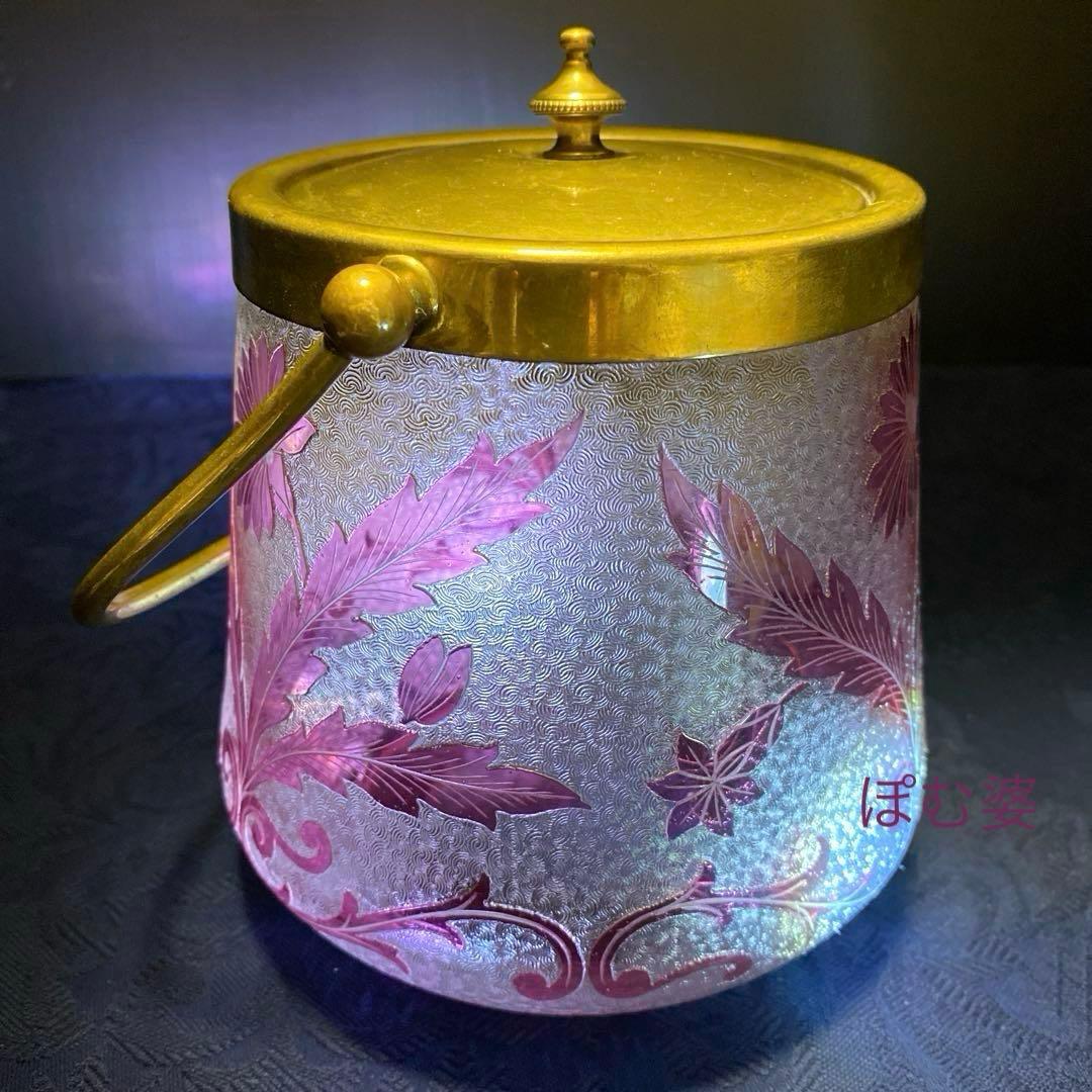 【フランス／サン・ルイ】クリスタル／ビスケットジャー バレル 容器／ピンク