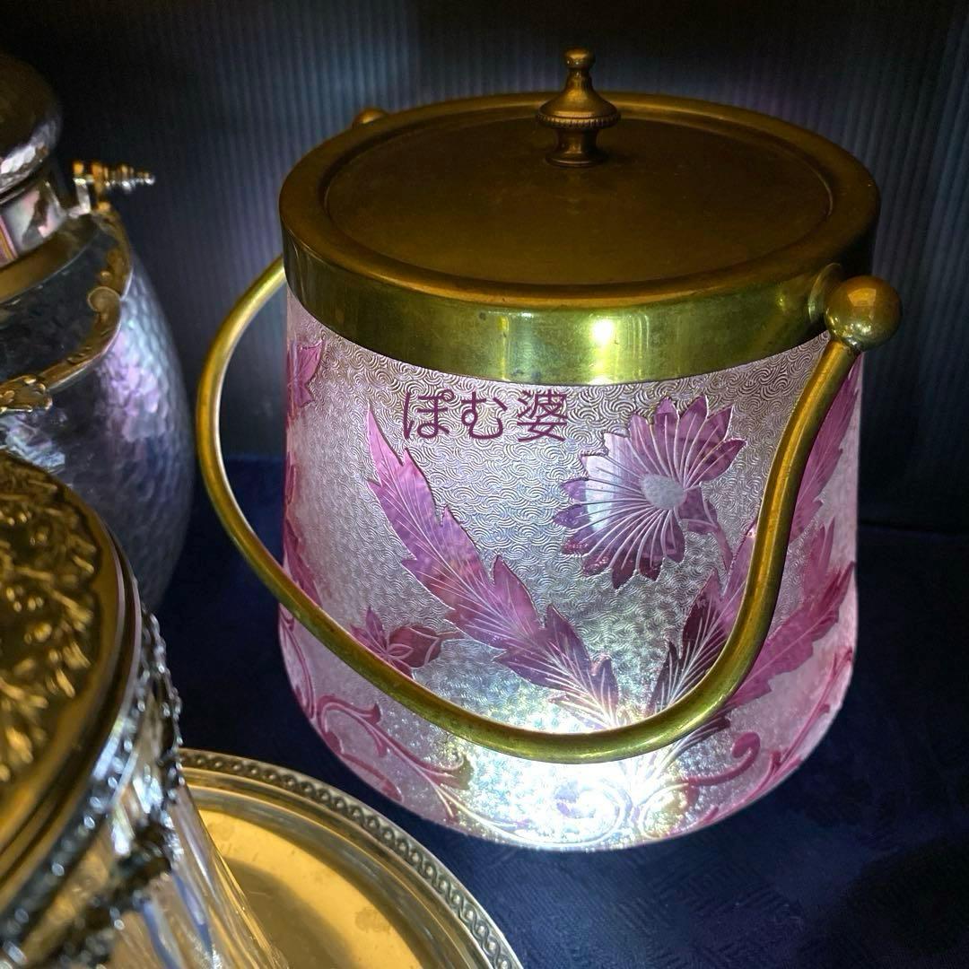 【フランス／サン・ルイ】クリスタル／ビスケットジャー バレル 容器／ピンク