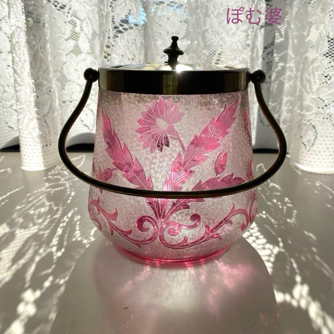 【フランス／サン・ルイ】クリスタル／ビスケットジャー バレル 容器／ピンク