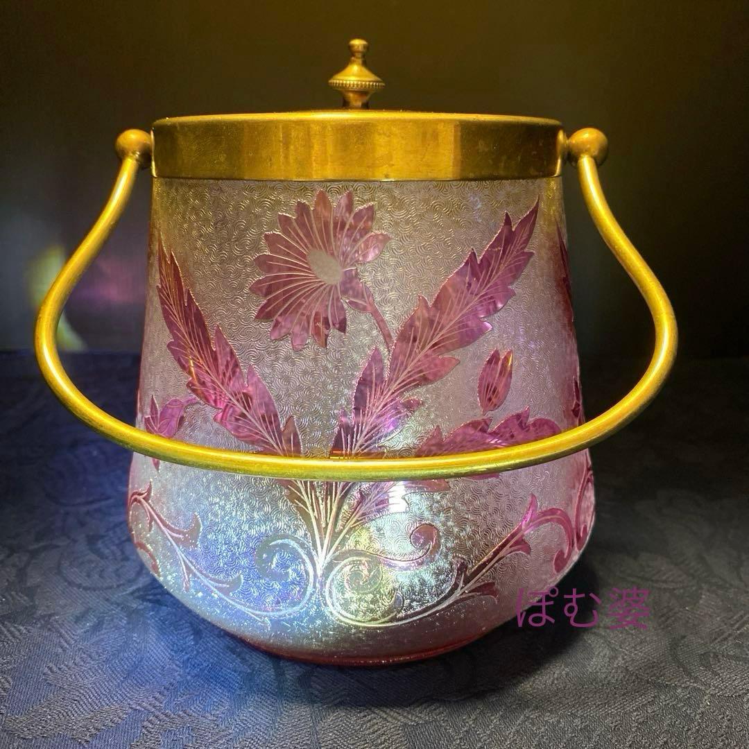 【フランス／サン・ルイ】クリスタル／ビスケットジャー バレル 容器／ピンク