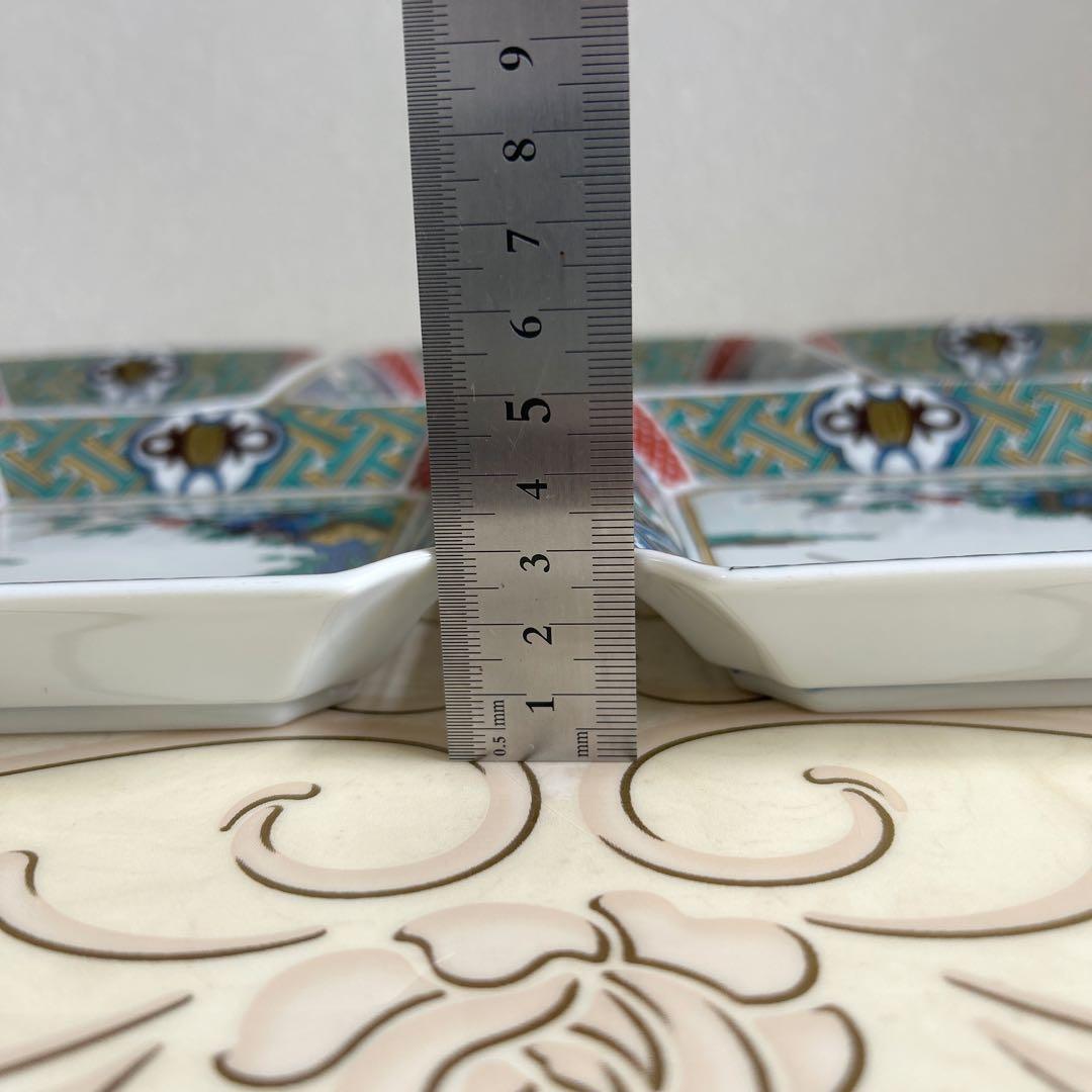 九谷焼　青郊窯　中皿揃　５枚セット　色絵　山水　銘々皿 　角皿　隅切り　和食器