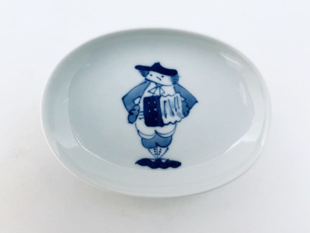 【美品】有田焼 青花 南蛮人 しん窯 異人柄 和食器 楕円皿 5枚セット