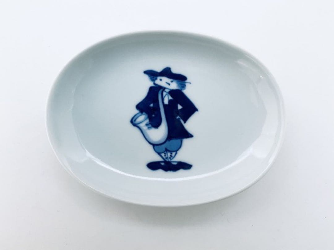 【美品】有田焼 青花 南蛮人 しん窯 異人柄 和食器 楕円皿 5枚セット