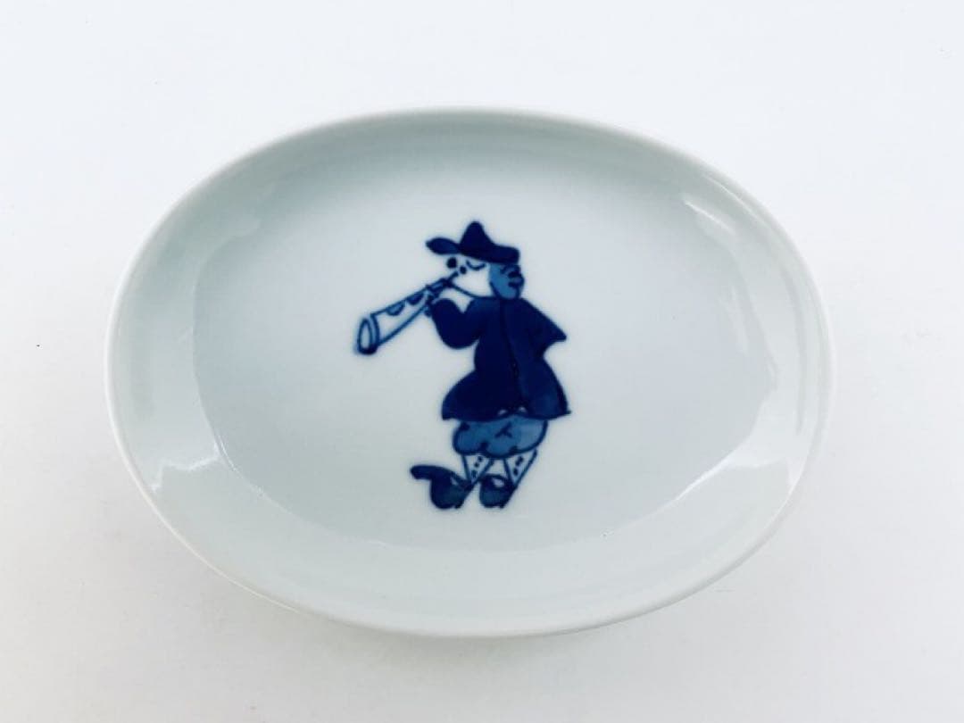 【美品】有田焼 青花 南蛮人 しん窯 異人柄 和食器 楕円皿 5枚セット