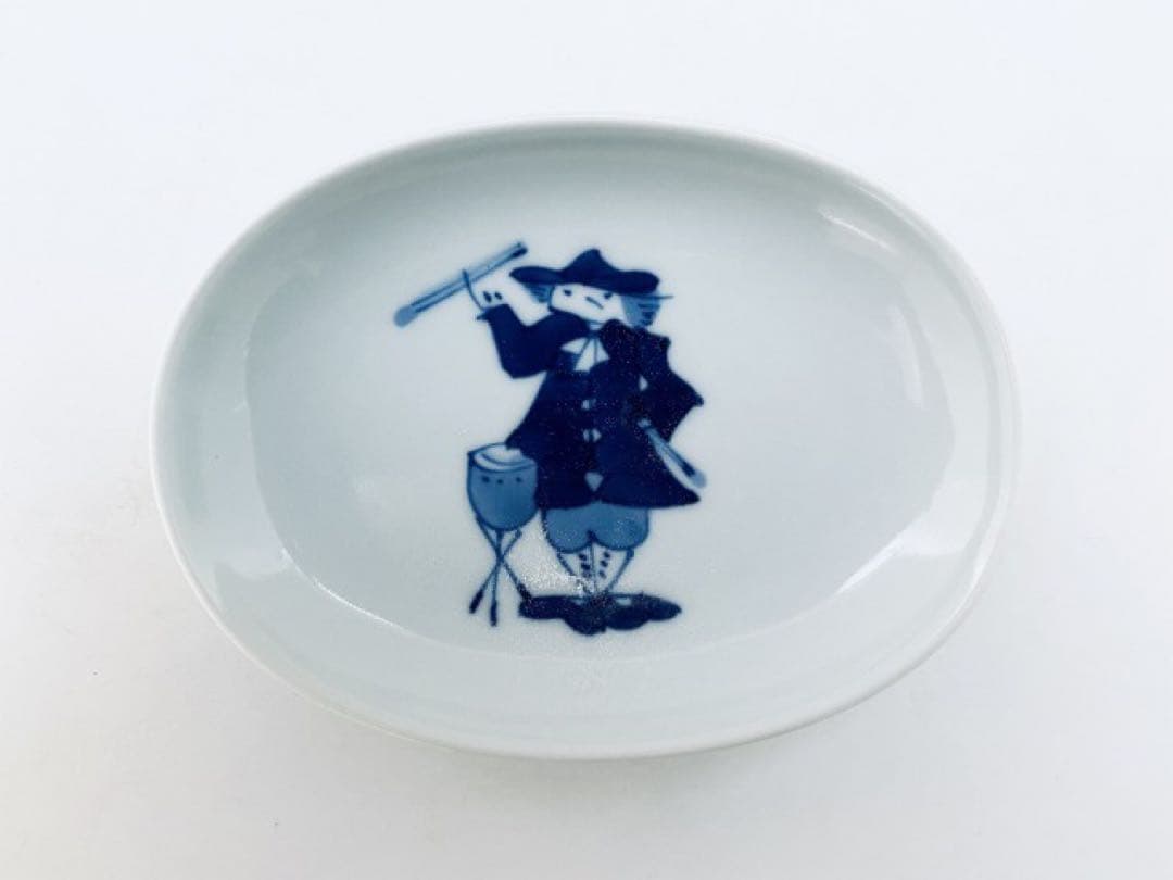 【美品】有田焼 青花 南蛮人 しん窯 異人柄 和食器 楕円皿 5枚セット