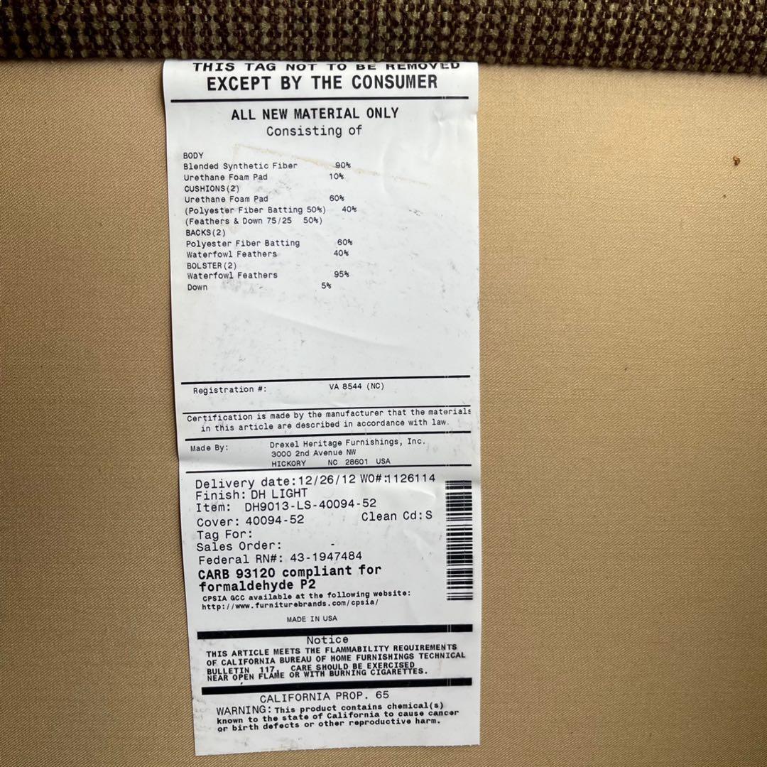 取付無料！ドレクセルヘリテイジ アメリカ ラウンジ ファブリック2Pソファ✨