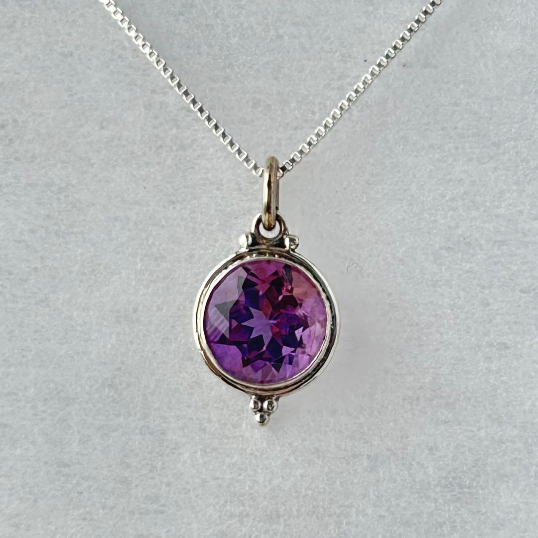天然アメジスト ラウンド SV925ペンダント ネックレス SV925チェーン