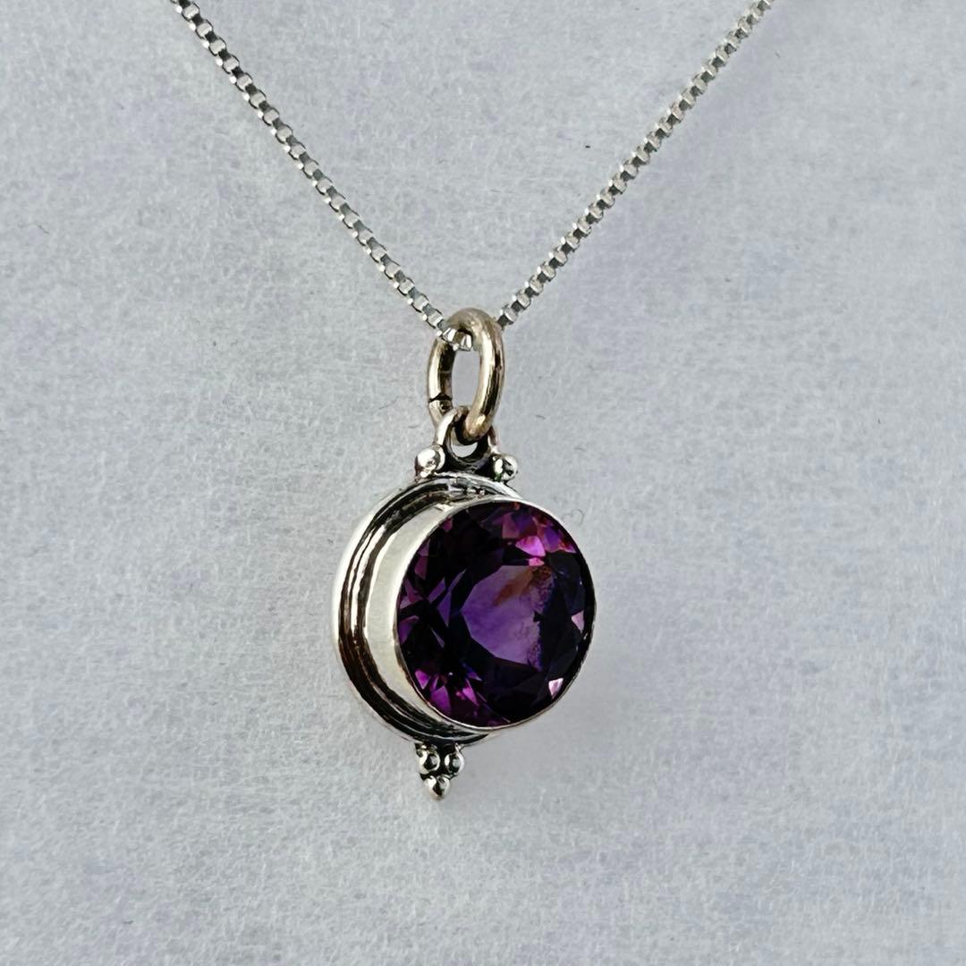 天然アメジスト ラウンド SV925ペンダント ネックレス SV925チェーン