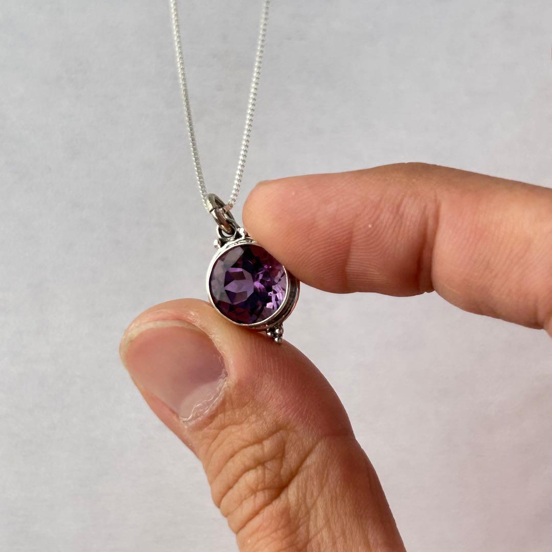 天然アメジスト ラウンド SV925ペンダント ネックレス SV925チェーン