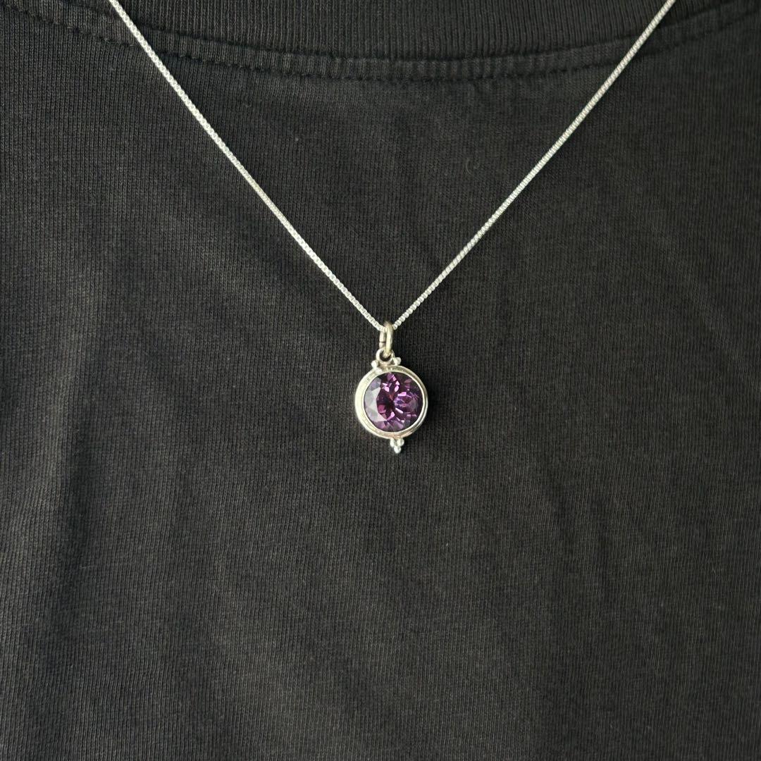 天然アメジスト ラウンド SV925ペンダント ネックレス SV925チェーン