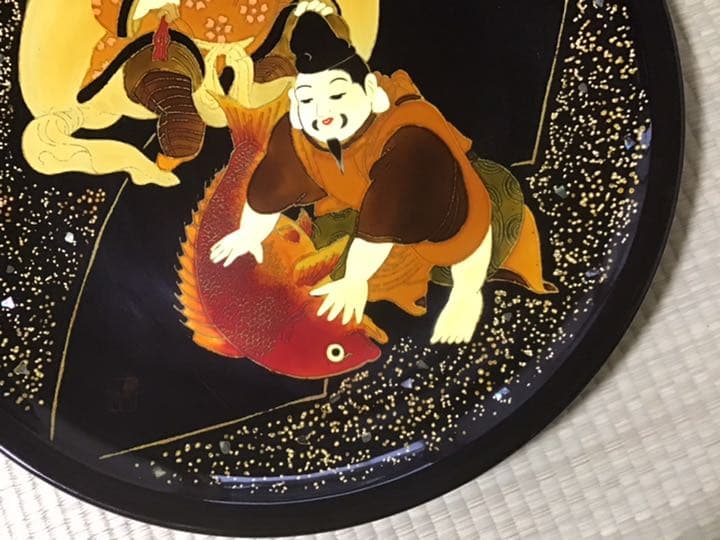 若狭塗 漆器 黒漆 うるし 螺鈿 大黒 恵比寿 約48.5cm