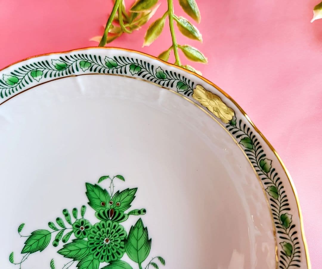 ヘレンド【未使用・箱・栞付】《アポニーグリーン13.5cm深皿》2枚セット