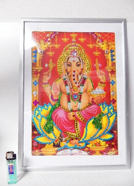 新品 ヒンドゥー教の神 ガネーシャ 絵画＆装飾額装 インド神話 ネパール購入