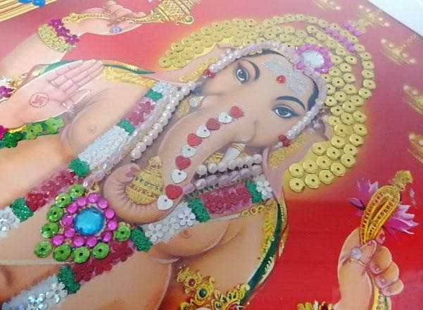 新品 ヒンドゥー教の神 ガネーシャ 絵画＆装飾額装 インド神話 ネパール購入