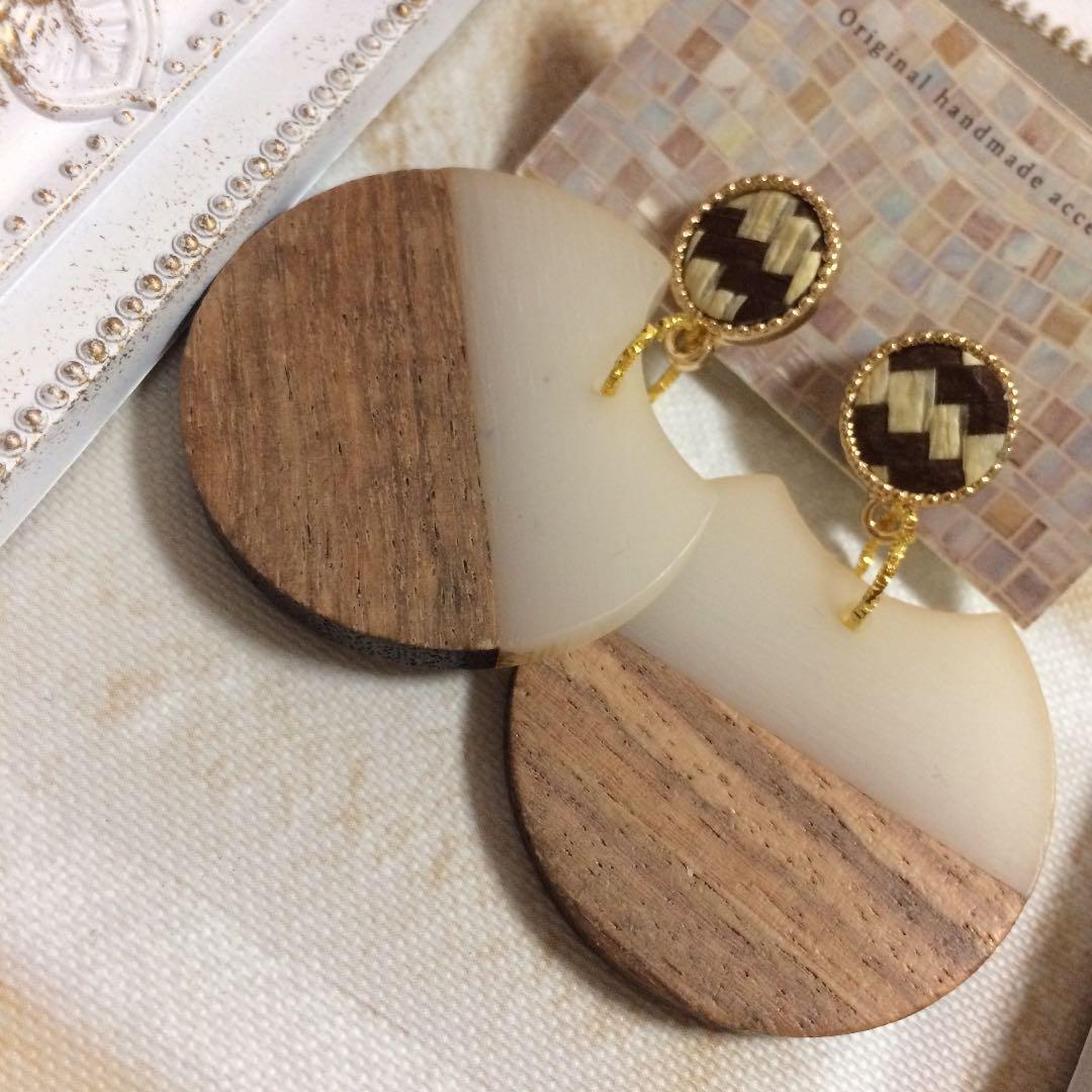 ラタン×デザインウッドピアス旧作SALE