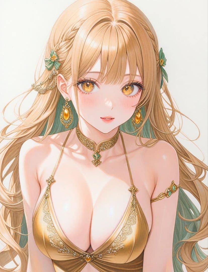 金色のビキニスタイルイラスト4枚セット♥ポスターa4紙光沢