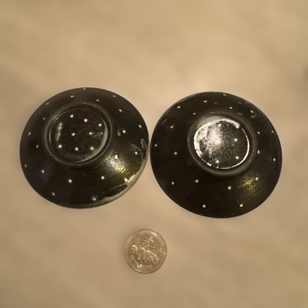 山野辺彩　蝶と花のデザイン皿と黒点皿セット