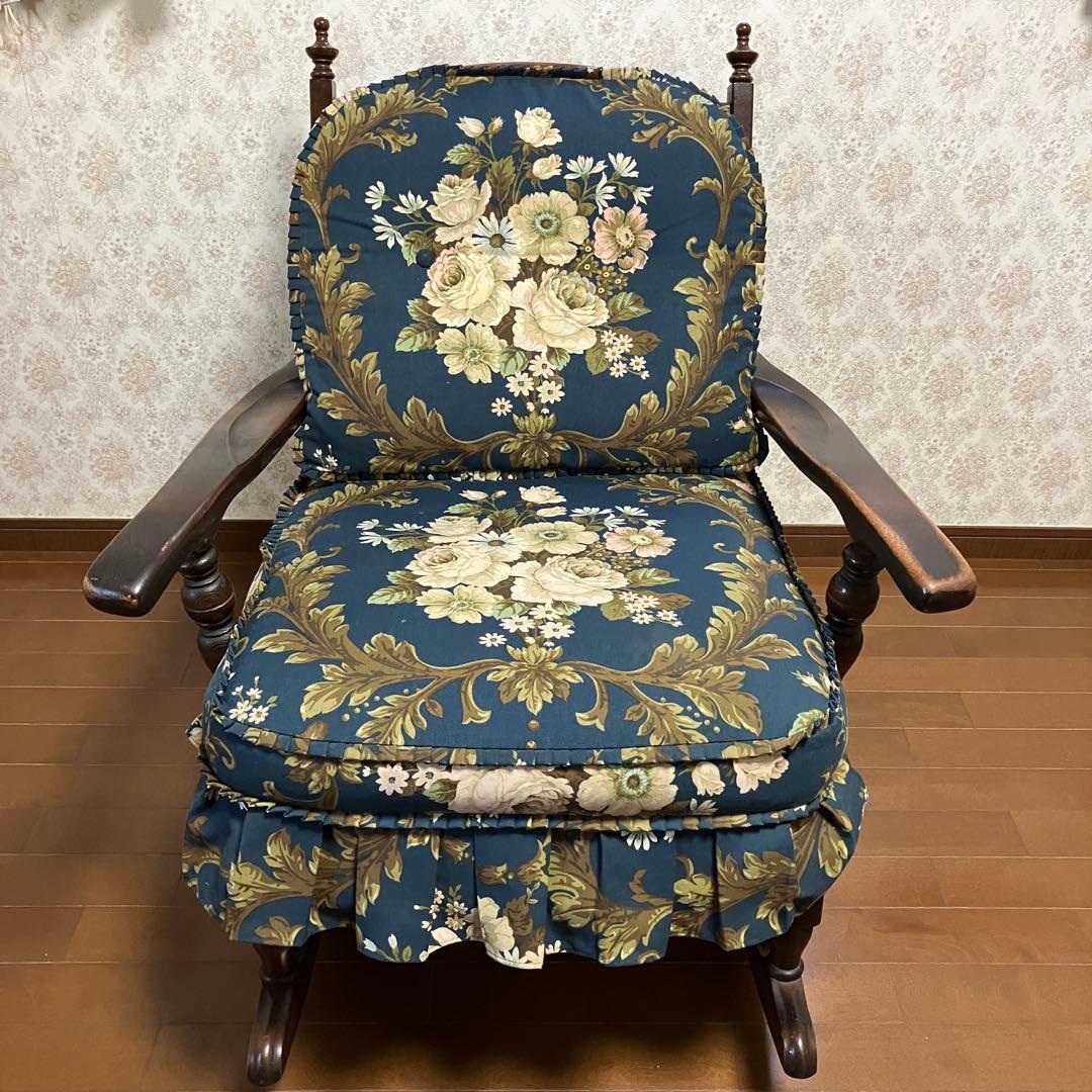 飛騨産業 キツツキ ロッキングチェア 無垢材 花柄ファブリック