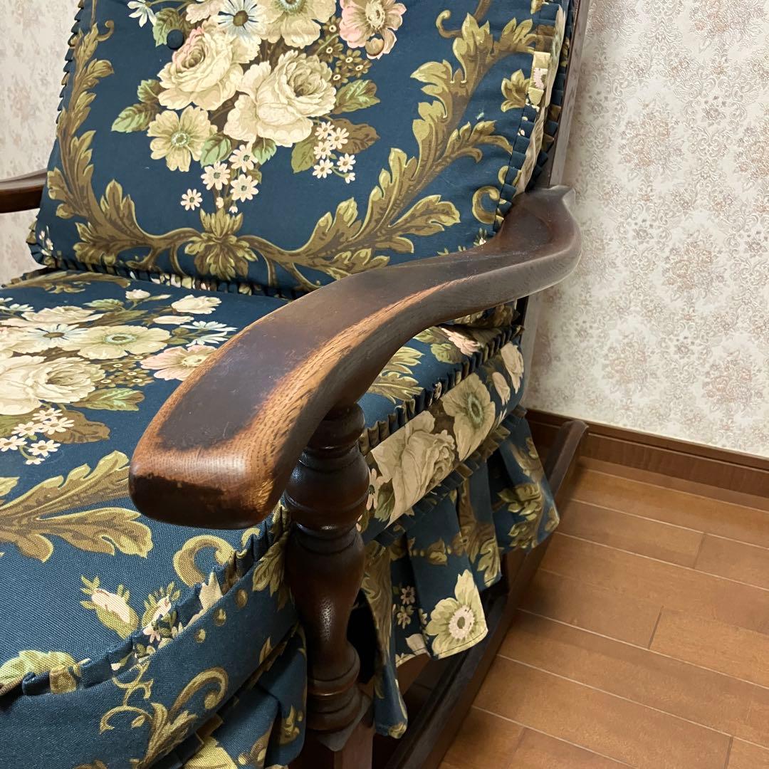 飛騨産業 キツツキ ロッキングチェア 無垢材 花柄ファブリック