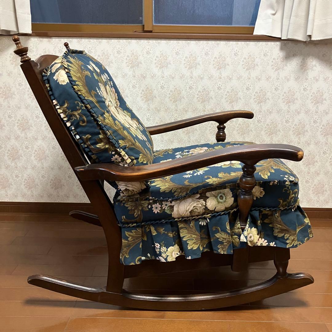 飛騨産業 キツツキ ロッキングチェア 無垢材 花柄ファブリック