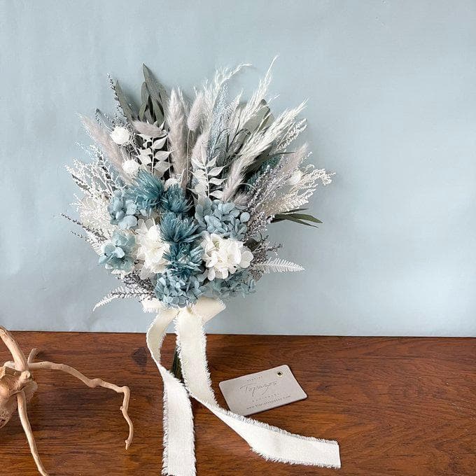 シックなブルーグリーンの紫陽花スワッグ(ブーケ）M ふっくらタイプ　再販20回