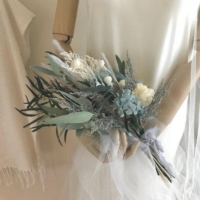 シックなブルーグリーンの紫陽花スワッグ(ブーケ）M ふっくらタイプ　再販20回