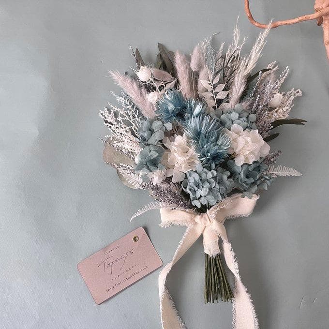 シックなブルーグリーンの紫陽花スワッグ(ブーケ）M ふっくらタイプ　再販20回