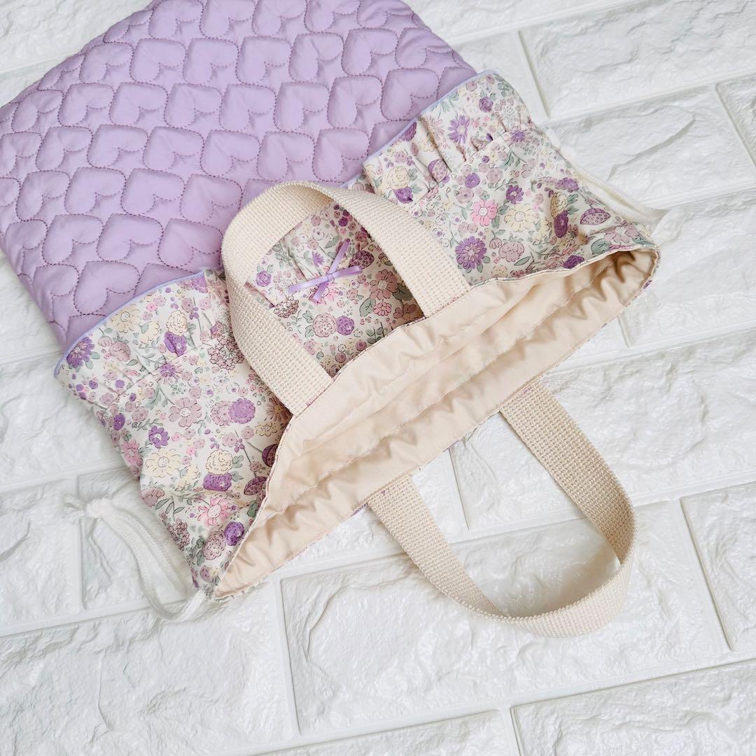 はるsuke☆　レッスンバッグ　パープル　体操服袋　女の子　ハンドメイド