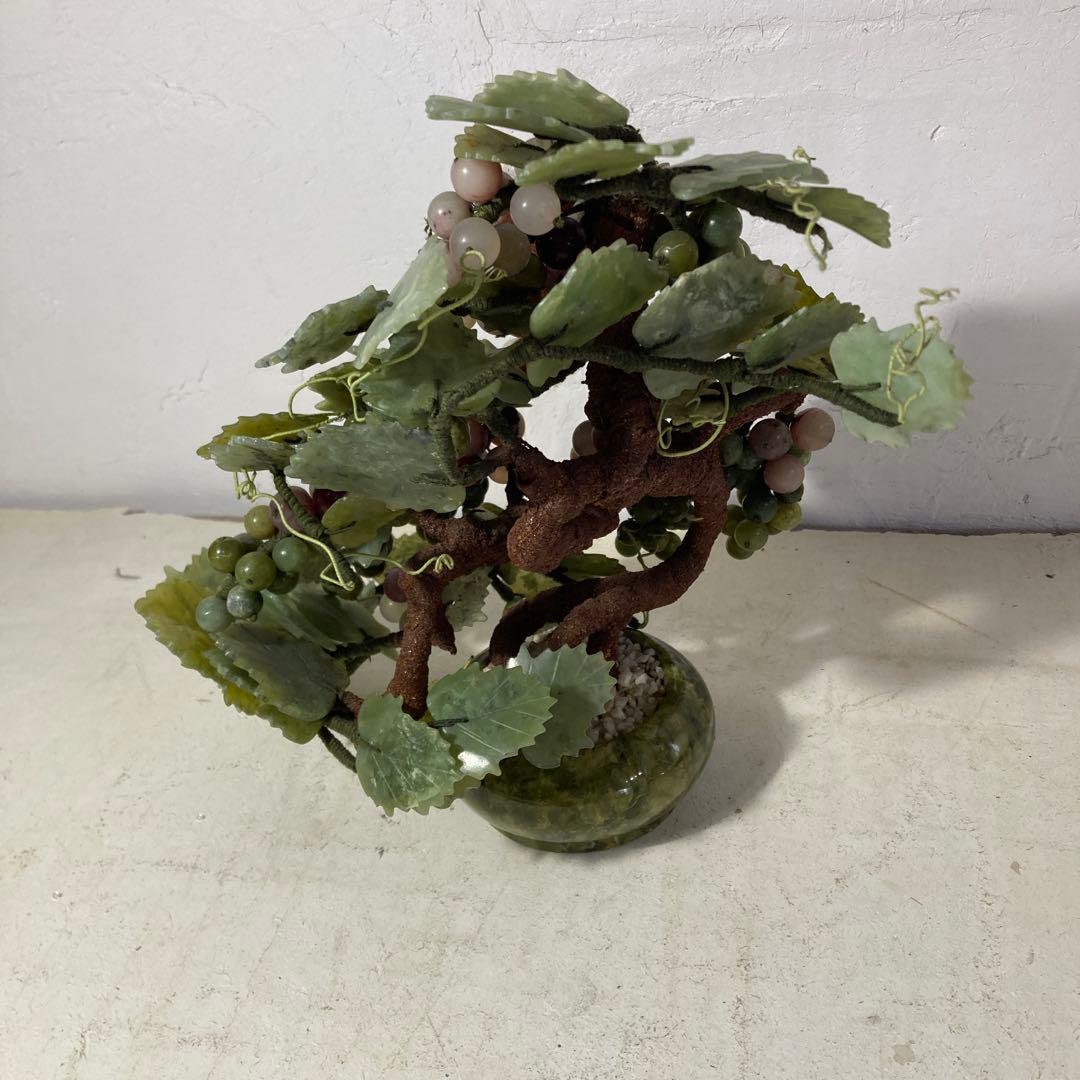 翡翠 宝石 ぶどうの置物 オブジェ 石細工 玉石盆栽 高さ25cm