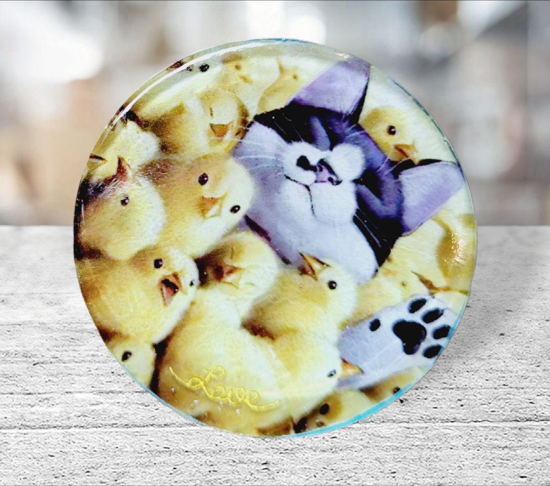 NO.642❤ひよこに囲まれて寝る猫❤レジンへアゴム ブローチ