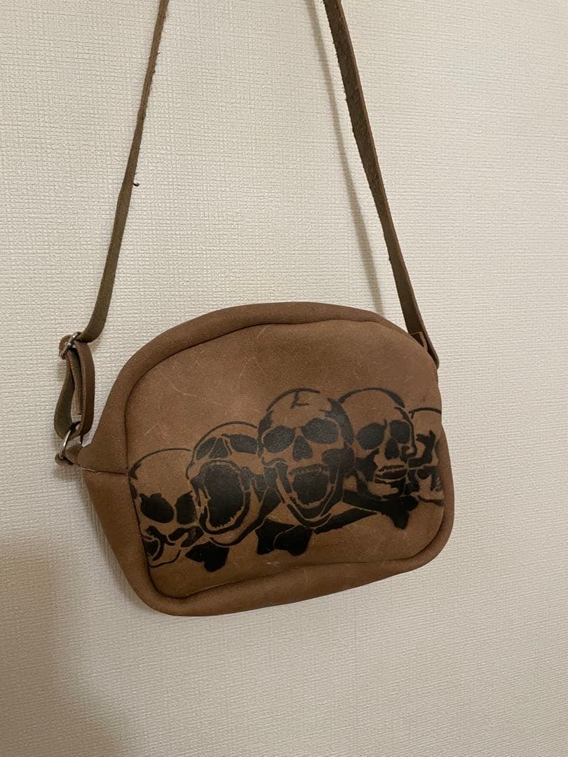 ショルダーバッグ　ドクロペイント　栃木レザー　本革　ハンドメイド　一点物　新品