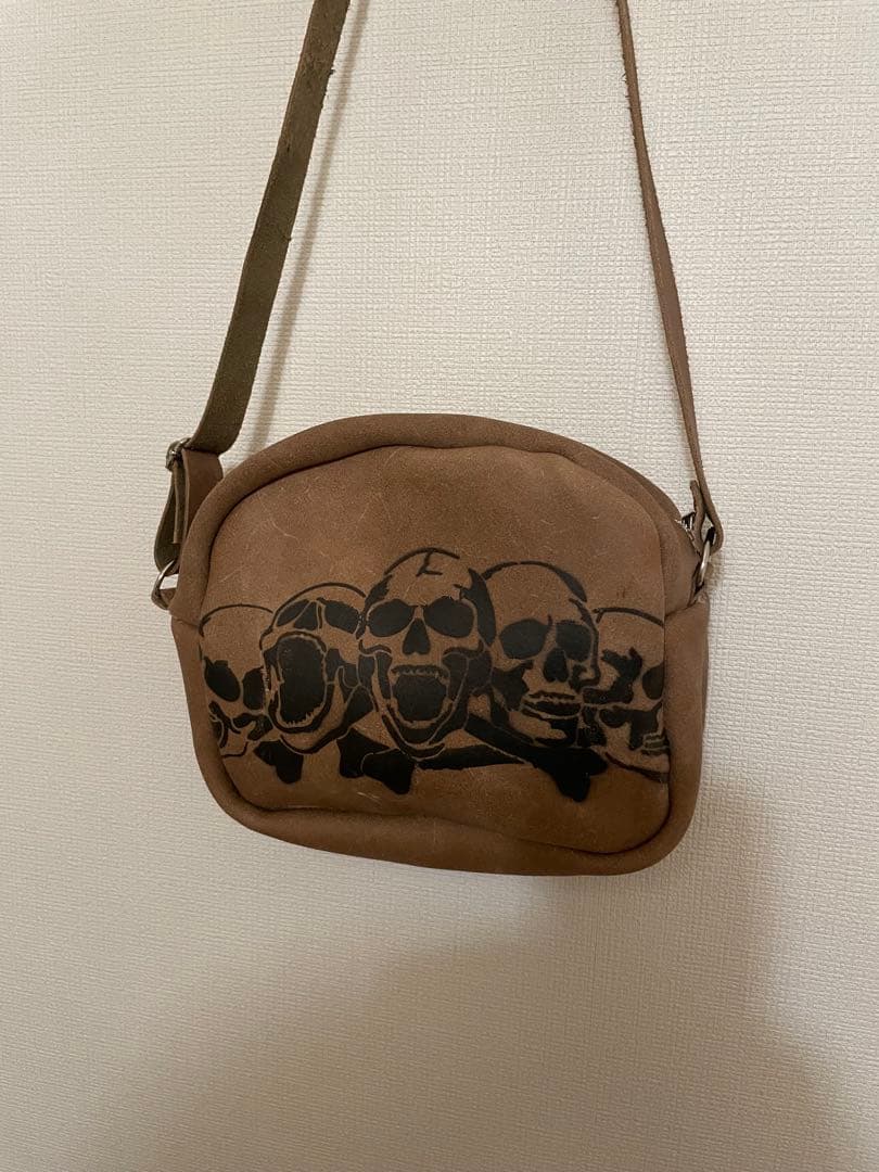 ショルダーバッグ　ドクロペイント　栃木レザー　本革　ハンドメイド　一点物　新品