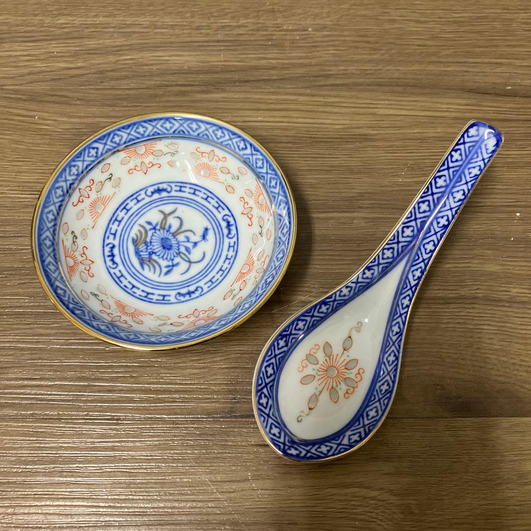 E-1 中国景徳鎮 高級食器セット 2客 蛍手 龍 鳳凰 金彩 6点セット