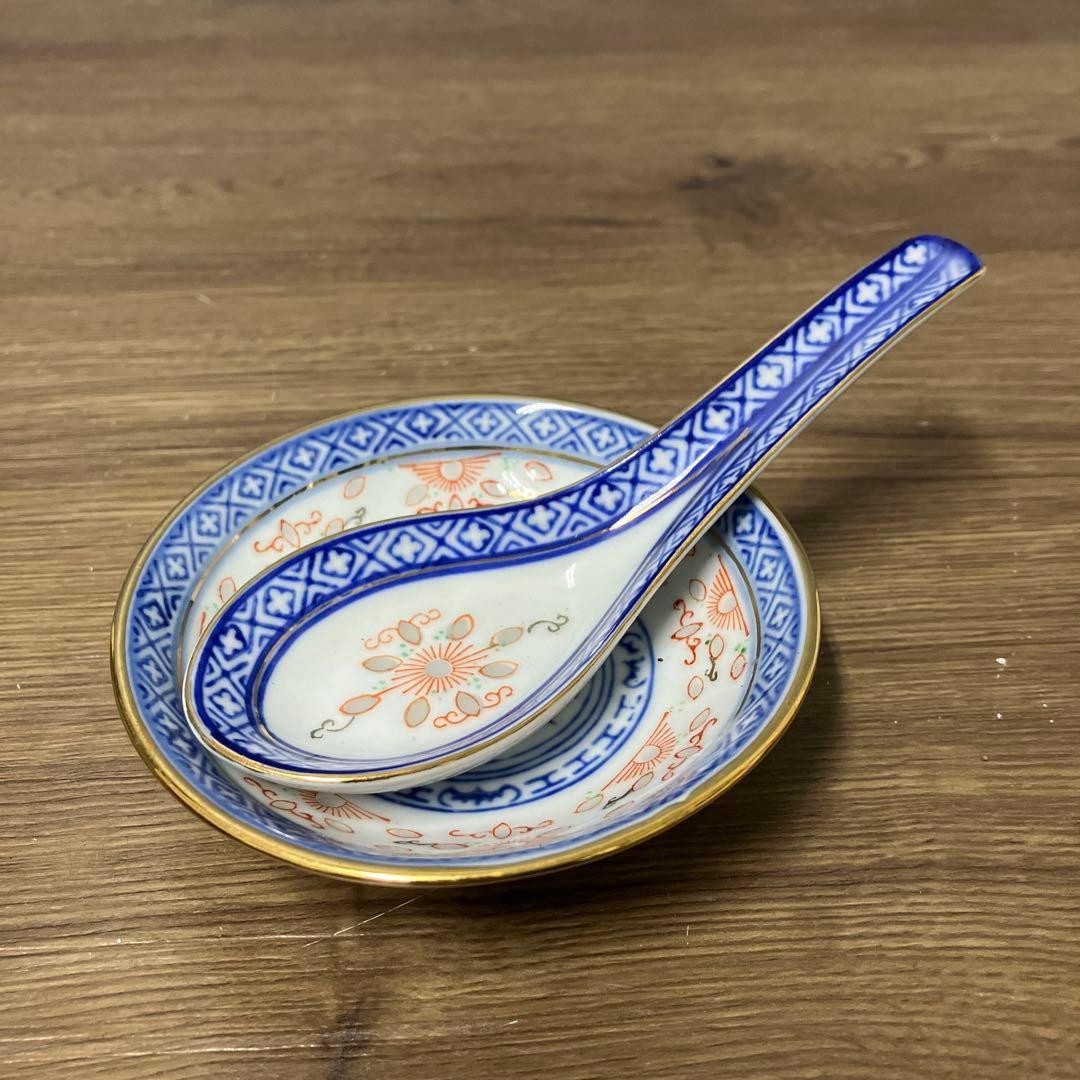 E-1 中国景徳鎮 高級食器セット 2客 蛍手 龍 鳳凰 金彩 6点セット