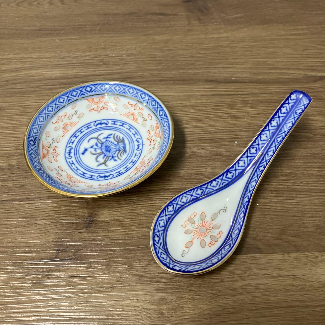 E-1 中国景徳鎮 高級食器セット 2客 蛍手 龍 鳳凰 金彩 6点セット