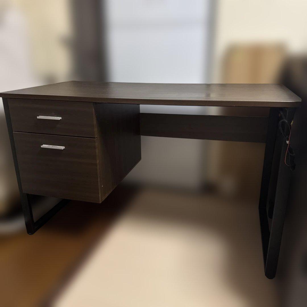 ダークブラウン パソコンデスク 120cm 2引出し