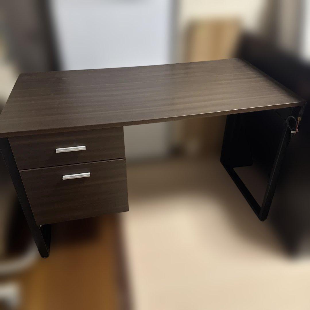 ダークブラウン パソコンデスク 120cm 2引出し