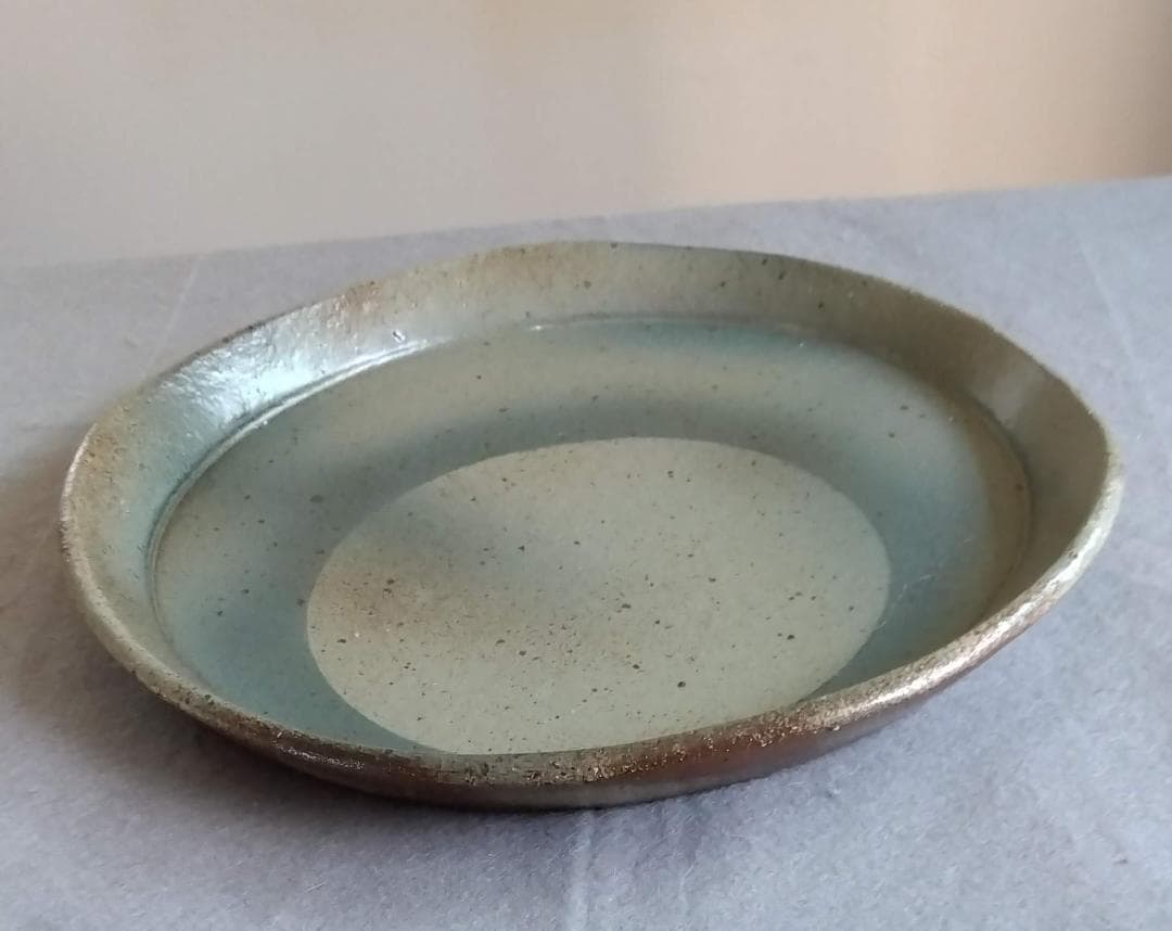 越前焼　あかね陶房　山路茜　【望月大皿】藍化粧ポップモダニズムな斬新デザイン大皿